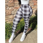 Lovely Stylish High-waisted Grid Print Black Pants