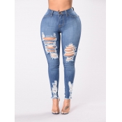 Lovely Sexy Hollow-out Skinny Blue Plus Size Jeans