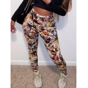 Lovely Street Print Skinny Brown Pants