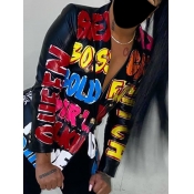 Lovely Street Turndown Collar Letter Print Black B