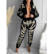 Lovely Casual Conventional Collar Long Sleeve Prin