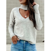 Lovely Chic Hollow-out Light Grey Sweater