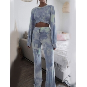 Lovely Chic Tie Dye Baby Blue Two Piece Pants Set