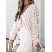 Lovely Casual Striped Drawstring Pink Cotton Blend