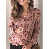 Lovely Formal Turndown Collar Print Dusty Pink Blo