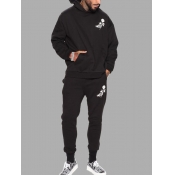 Lovely Men Casual Hooded Collar Print Black Two-pi