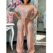 LW Stylish Lace-up Pink One-piece Jumpsuit