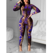 Lovely Stylish Animal Print Purple Two Piece Pants