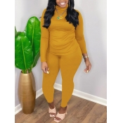 Lovely Casual Turtleneck Long Sleeve Yellow Two Pi