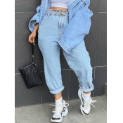 Lovely Casual Basic Loose Baby Blue Jeans