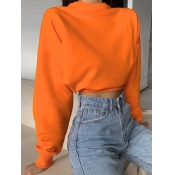 Lovely Casual O Neck Long Sleeve Orange Hoodie