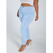Lovely Casual Zipper Design Blue Plus Size Jeans