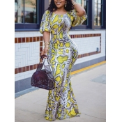 Lovely Sweet Animal Print Puffed Sleeve Yellow Flo