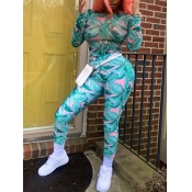 Lovely Street Leaf Print Green One-piece Jumpsuit