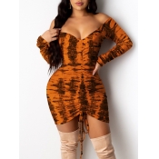 Lovely Party Off The Shoulder Drawstring Brown Min