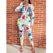 Lovely Trendy Print White One-piece Jumpsuit