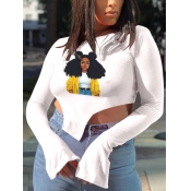 LW Chic Portrait Print Asymmetrical White T-shirt