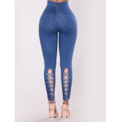 Lovely Street Bandage Design Skinny Blue Jeans