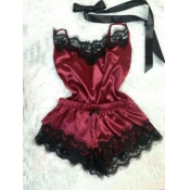 Lovely Sexy Spaghetti Strap Lace Patchwork Wine Re
