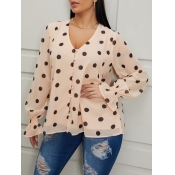 LW Trendy V Neck Dot Print Light Camel Blouse