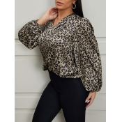 LW Trendy V Neck Leopard Print Brown Blouse