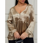 LW Satin V Neck Ruffle Design Blouse