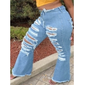 Lovely Street Broken Holes Blue Plus Size Jeans