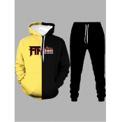 Lovely Men Casual Hooded Collar Letter Print Patch