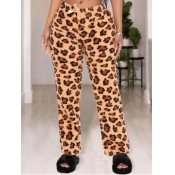 Lovely Home Style Leopard Print Drawstring Pants
