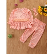 Lovely Sweet O Neck Ruffle Design Pink Girls Two-p