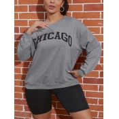 Lovely Sportswear Turndown Collar Letter Print Gre