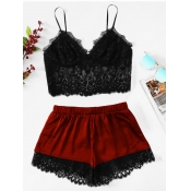 Lovely Sexy Spaghetti Strap Lace Patchwork Wine Re