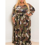 LW BASICS Plus Size Casual Camo Print Army Green F