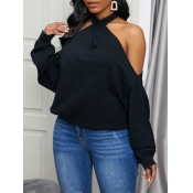 Lovely Cross-over Design Black Sweater