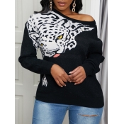 Lovely Leopard Dark Blue Sweater