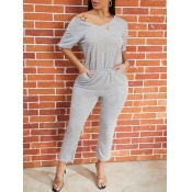 Lovely Casual Loose Grey Blending One-piece Jumpsu