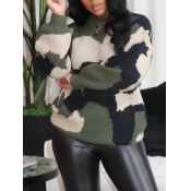 Lovely Street Camo Print Patchwork Loose Sweater