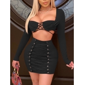 Lovely Sexy Bandage Hollow-out Black Two Piece Ski