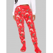 Lovely Casual Elastic Waist Print Red Pants