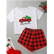 Lovely Trendy Christmas Day Plaid Print Red Sleepw