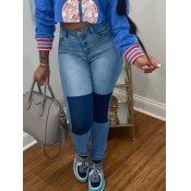 Lovely Street High-waisted Patchwork Blue Jeans