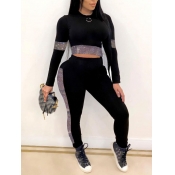 Lovely Chic Sequined Patchwork Black Two Piece Pan