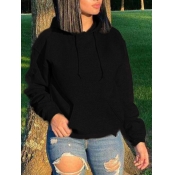 Lovely Casual Hooded Collar Pocket Patched Black H