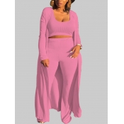 Lovely Casual U Neck Pink Plus Size Two-piece Pant