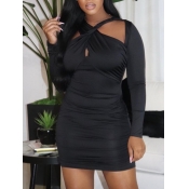 Lovely Casual Halter Neck Hollow-out Black Mini Dr