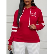 Lovely Chic Star Print Striped Red Hoodie