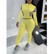 Lovely Sportswear Color-lump Patchwork Yellow Two 