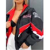 LW Casual Letter Print Patchwork Black Jacket