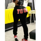 Lovely Casual Mid Waist Letter Print Black Pants