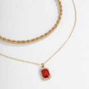 Lovely Trendy Rectangular Pendant Red Necklace